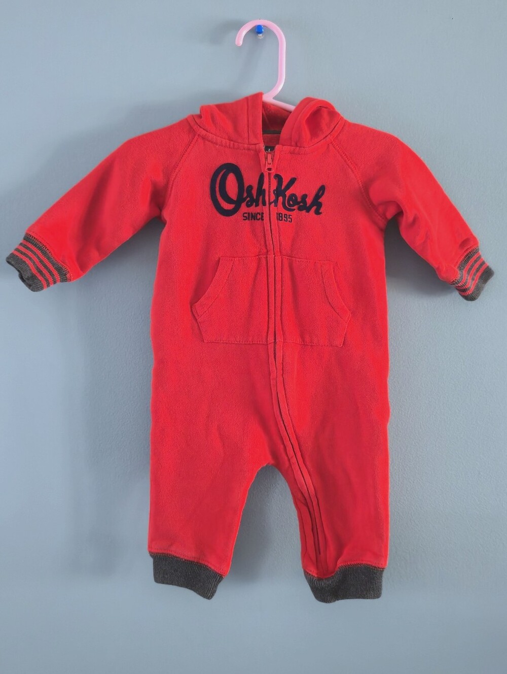 OshKosh B'gosh Bright Red Hooded One-Piece Jumpsuit 6m